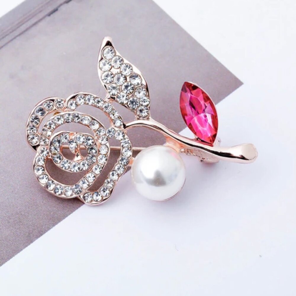 Fashion Jewelry Rose Rhinestone Brooch